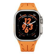 For Apple Watch 44mm / 45mm / 46mm / 49mm Tailor Stainless Steel Silver Butterfly Buckle Silicone Watch Band(Orange)