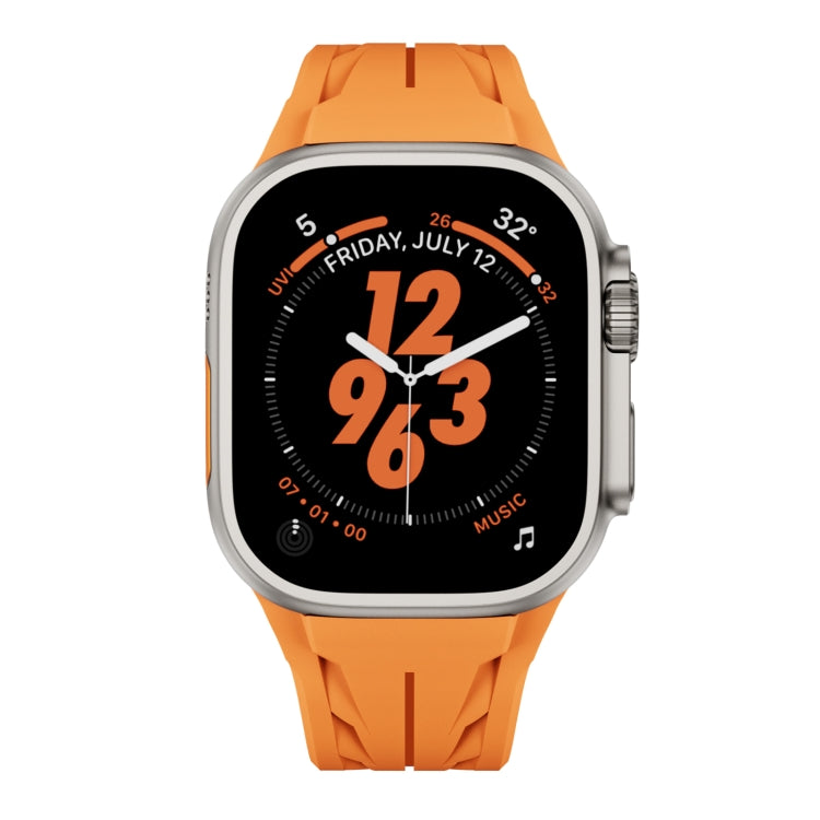 For Apple Watch 44mm / 45mm / 46mm / 49mm Tailor Stainless Steel Silver Butterfly Buckle Silicone Watch Band(Orange)