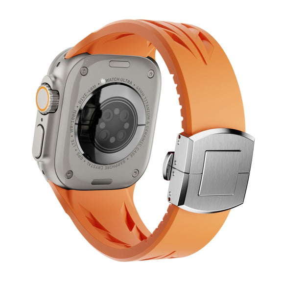 For Apple Watch 44mm / 45mm / 46mm / 49mm Tailor Stainless Steel Silver Butterfly Buckle Silicone Watch Band(Orange)