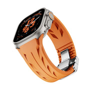 For Apple Watch 44mm / 45mm / 46mm / 49mm Tailor Stainless Steel Silver Butterfly Buckle Silicone Watch Band(Orange)