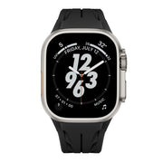 For Apple Watch 44mm / 45mm / 46mm / 49mm Tailor Stainless Steel Silver Butterfly Buckle Silicone Watch Band(Black)