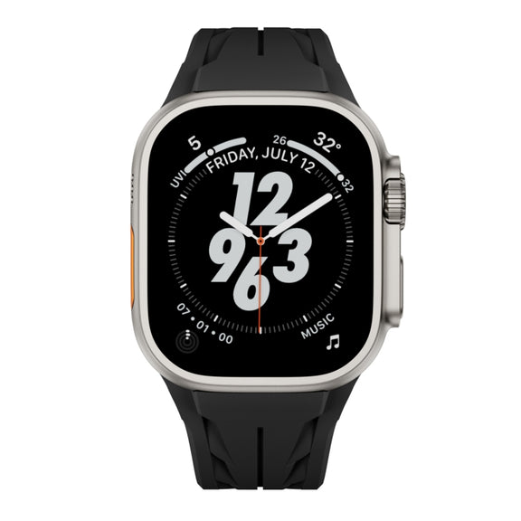 For Apple Watch 44mm / 45mm / 46mm / 49mm Tailor Stainless Steel Silver Butterfly Buckle Silicone Watch Band(Black)