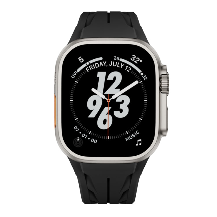 For Apple Watch 44mm / 45mm / 46mm / 49mm Tailor Stainless Steel Silver Butterfly Buckle Silicone Watch Band(Black)