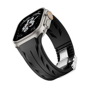 For Apple Watch 44mm / 45mm / 46mm / 49mm Tailor Stainless Steel Silver Butterfly Buckle Silicone Watch Band(Black)