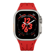 For Apple Watch 44mm / 45mm / 46mm / 49mm Tailor Stainless Steel Silver Butterfly Buckle Silicone Watch Band(Red)