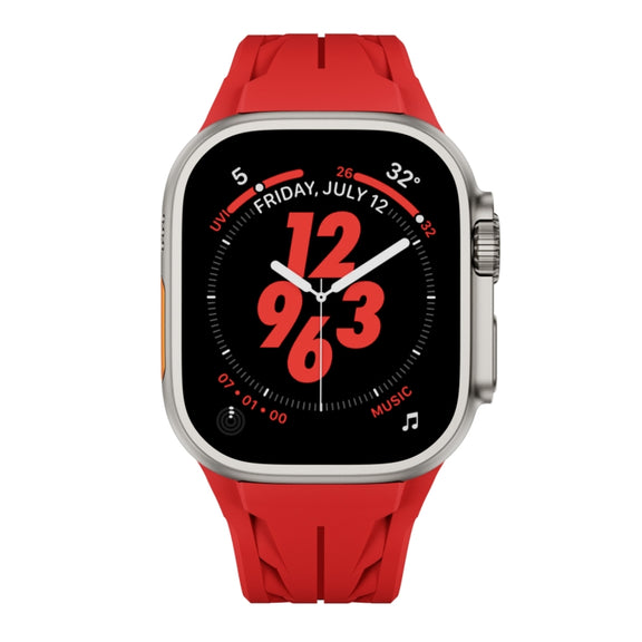 For Apple Watch 44mm / 45mm / 46mm / 49mm Tailor Stainless Steel Silver Butterfly Buckle Silicone Watch Band(Red)