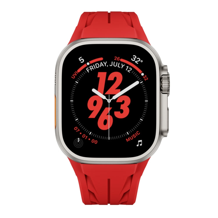 For Apple Watch 44mm / 45mm / 46mm / 49mm Tailor Stainless Steel Silver Butterfly Buckle Silicone Watch Band(Red)