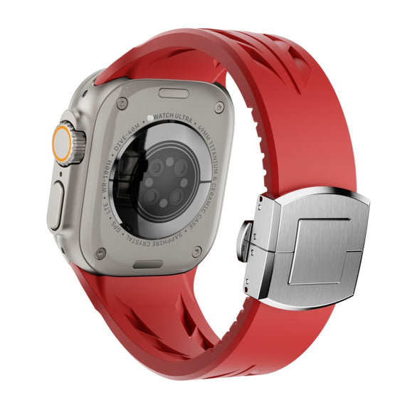 For Apple Watch 44mm / 45mm / 46mm / 49mm Tailor Stainless Steel Silver Butterfly Buckle Silicone Watch Band(Red)