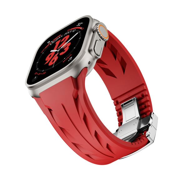 For Apple Watch 44mm / 45mm / 46mm / 49mm Tailor Stainless Steel Silver Butterfly Buckle Silicone Watch Band(Red)
