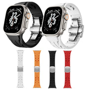 For Apple Watch 44mm / 45mm / 46mm / 49mm Tailor Stainless Steel Silver Butterfly Buckle Silicone Watch Band(White)