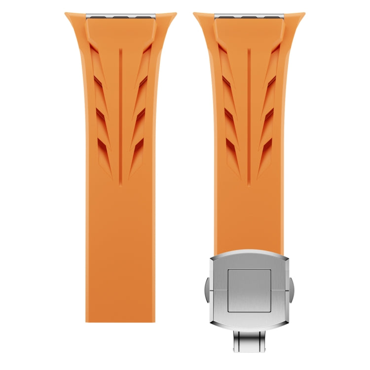 For Apple Watch 44mm / 45mm / 46mm / 49mm Tailor Stainless Steel Silver Butterfly Buckle Silicone Watch Band(White)