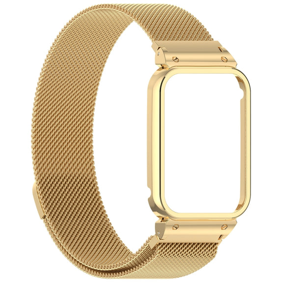 For Xiaomi Smart Band 9 Pro Metal Frame Integrated Milan Magnetic Stainless Steel Watch Band(Gold)
