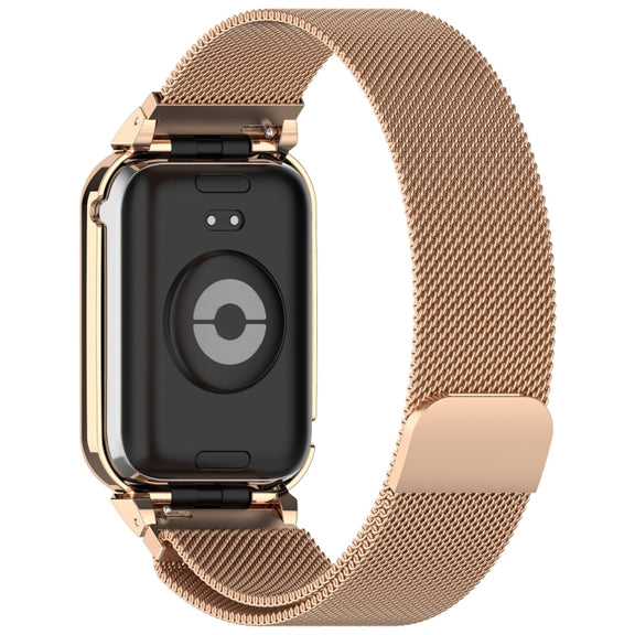 For Xiaomi Smart Band 9 Pro Metal Frame Integrated Milan Magnetic Stainless Steel Watch Band(Rose Gold)
