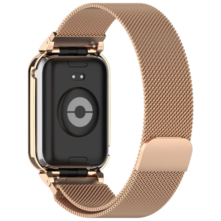 For Xiaomi Smart Band 9 Pro Metal Frame Integrated Milan Magnetic Stainless Steel Watch Band(Rose Gold)