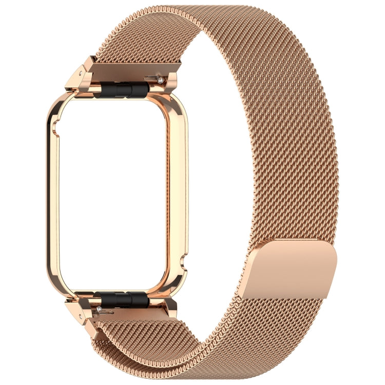 For Xiaomi Smart Band 9 Pro Metal Frame Integrated Milan Magnetic Stainless Steel Watch Band(Rose Gold)