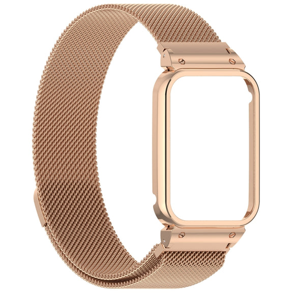For Xiaomi Smart Band 9 Pro Metal Frame Integrated Milan Magnetic Stainless Steel Watch Band(Rose Gold)