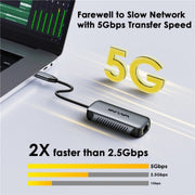 WAVLINK NWU340G 5Gbps Wired Network Converter USB-C to RJ45 Gigabit Ethernet Adapter