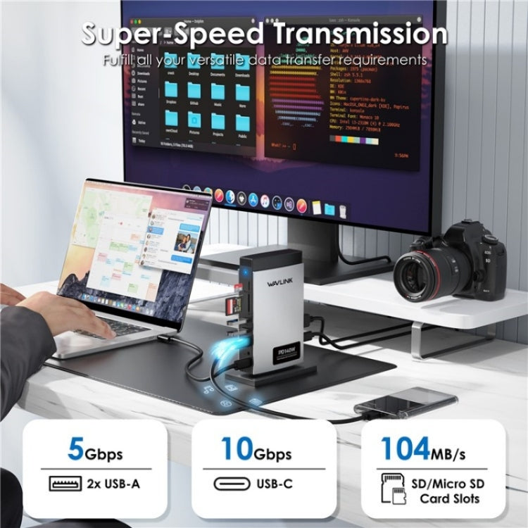 WAVLINK WL-UMD26 11 in 1 140W PD 3.1 USB-C 8K Displayport Charging Docking Station - free shipping - PMC TechLife - Order now!