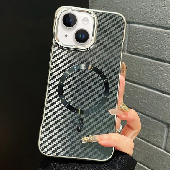 For iPhone 13 AG Carbon Fiber Frameless MagSafe Phone Case(Black)