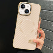 For iPhone 14 AG Carbon Fiber Frameless MagSafe Phone Case(Pink)
