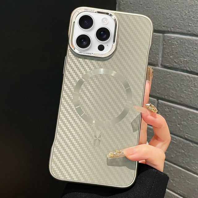 For iPhone 15 Pro AG Carbon Fiber Frameless MagSafe Phone Case(Grey)