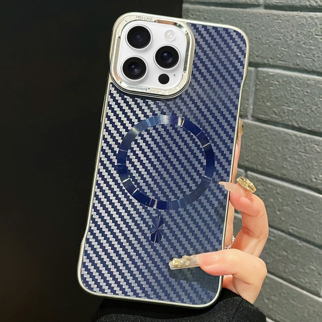 For iPhone 15 Pro AG Carbon Fiber Frameless MagSafe Phone Case(Blue)