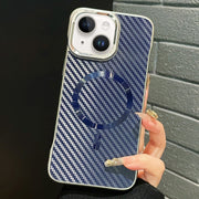 For iPhone 15 Plus AG Carbon Fiber Frameless MagSafe Phone Case(Blue)