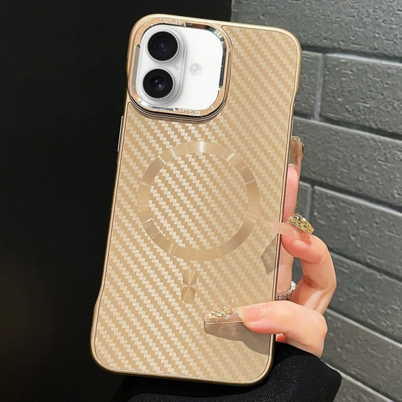 For iPhone 16 Plus AG Carbon Fiber Frameless MagSafe Phone Case(Gold)