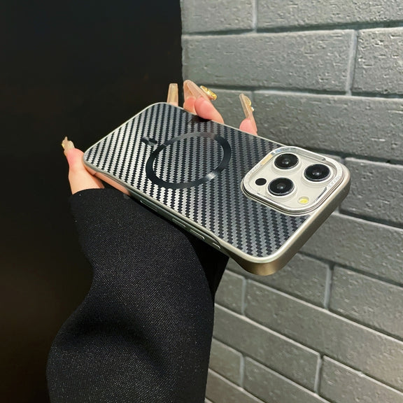 For iPhone 16 AG Carbon Fiber Frameless MagSafe Phone Case(Black)