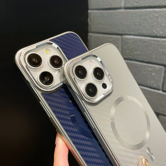 For iPhone 12 Pro Max AG Carbon Fiber Frameless MagSafe Phone Case(Blue)