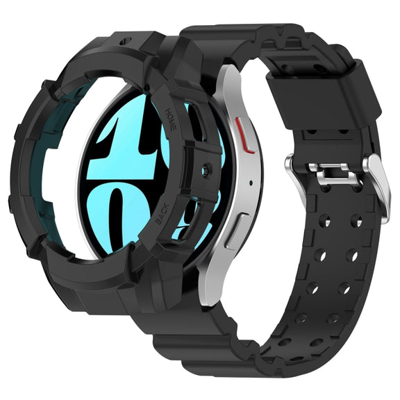 For Samsung Galaxy Watch 7 40mm Armor Silicone Watch Band with Watch Case Set(Black)