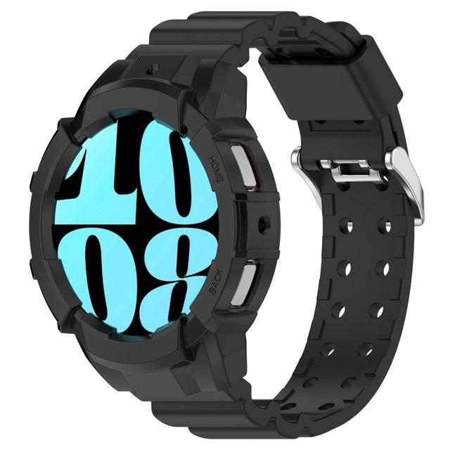 For Samsung Galaxy Watch 7 44mm Armor Silicone Watch Band with Watch Case Set(Black)