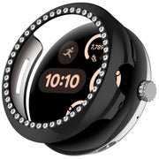 For Google Pixel Watch Diamond Electroplated PC Half Coverage Watch Protective Case(Black)