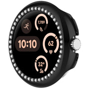 For Google Pixel Watch Diamond Electroplated PC Half Coverage Watch Protective Case(Black)