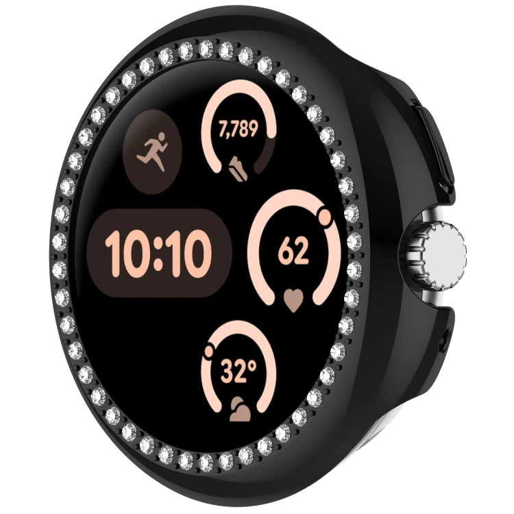For Google Pixel Watch Diamond Electroplated PC Half Coverage Watch Protective Case(Black)