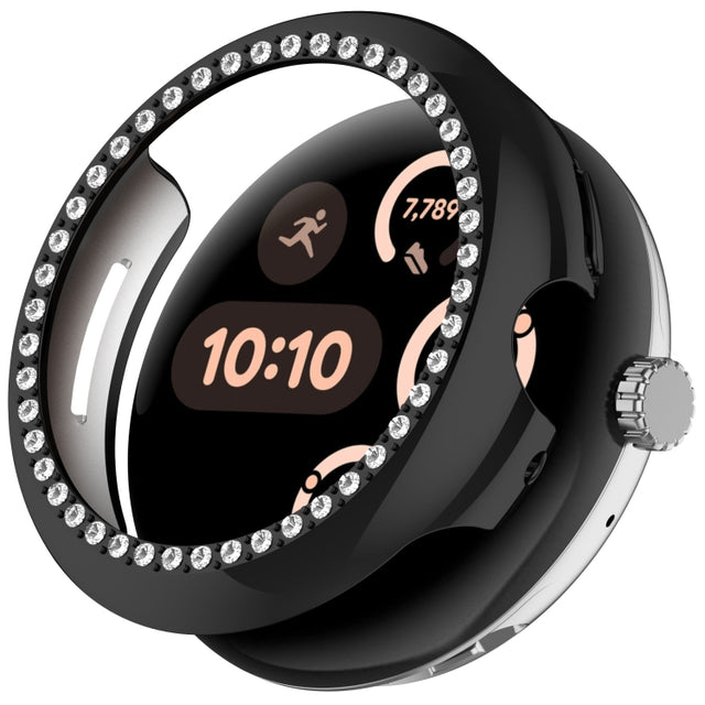 For Google Pixel Watch Diamond Electroplated PC Half Coverage Watch Protective Case(Black)