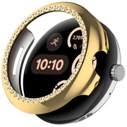 For Google Pixel Watch Diamond Electroplated PC Half Coverage Watch Protective Case(Gold)