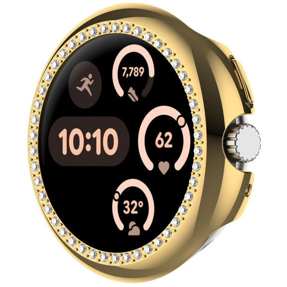 For Google Pixel Watch Diamond Electroplated PC Half Coverage Watch Protective Case(Gold)