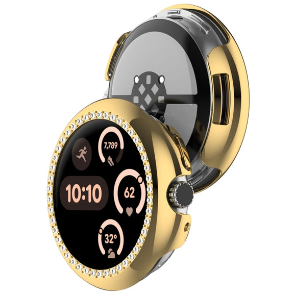 For Google Pixel Watch Diamond Electroplated PC Half Coverage Watch Protective Case(Gold)