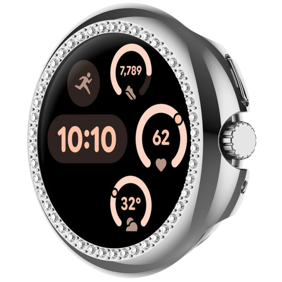 For Google Pixel Watch Diamond Electroplated PC Half Coverage Watch Protective Case(Silver)