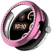 For Google Pixel Watch 3 45mm Diamond Electroplated PC Half Coverage Watch Protective Case(Pink)