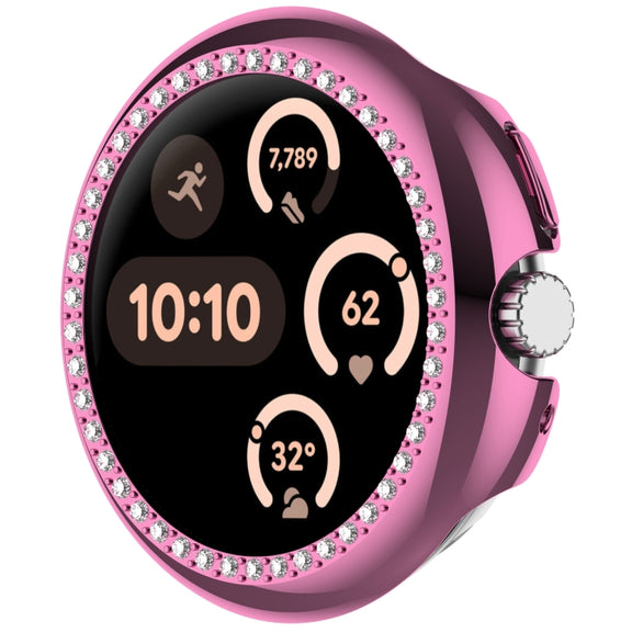 For Google Pixel Watch 3 45mm Diamond Electroplated PC Half Coverage Watch Protective Case(Pink)