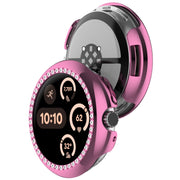 For Google Pixel Watch 3 45mm Diamond Electroplated PC Half Coverage Watch Protective Case(Pink)