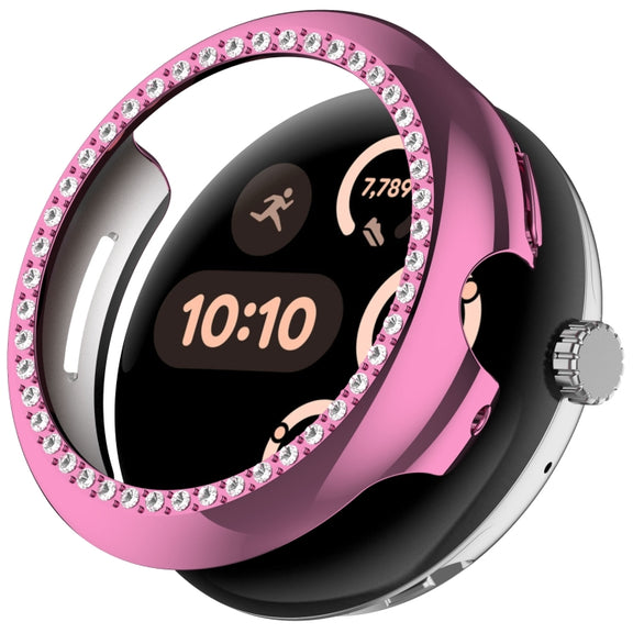 For Google Pixel Watch 3 45mm Diamond Electroplated PC Half Coverage Watch Protective Case(Pink)