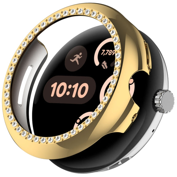 For Google Pixel Watch 3 45mm Diamond Electroplated PC Half Coverage Watch Protective Case(Gold)