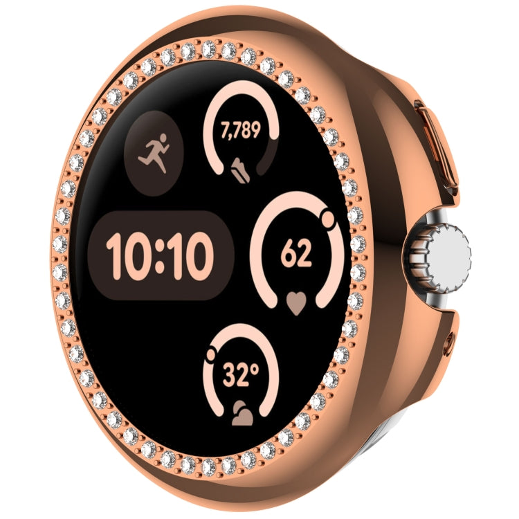 For Google Pixel Watch 3 45mm Diamond Electroplated PC Half Coverage Watch Protective Case(Rose Gold)