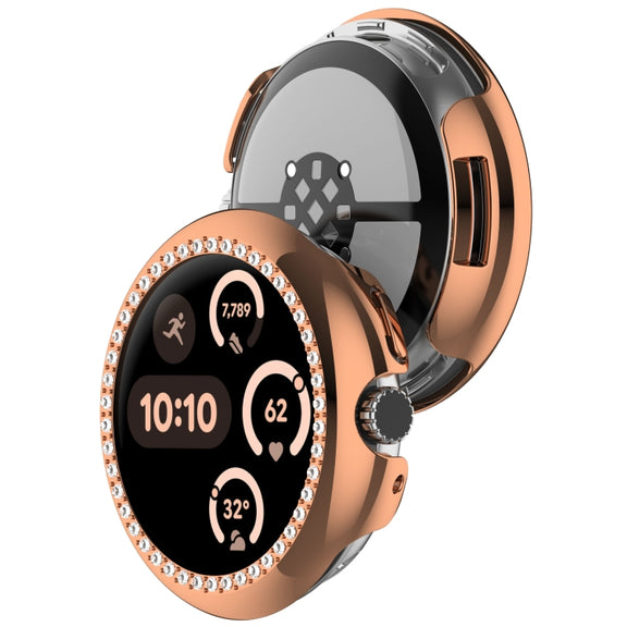 For Google Pixel Watch 3 45mm Diamond Electroplated PC Half Coverage Watch Protective Case(Rose Gold)
