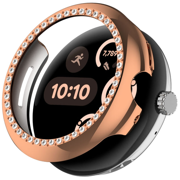 For Google Pixel Watch 3 45mm Diamond Electroplated PC Half Coverage Watch Protective Case(Rose Gold)
