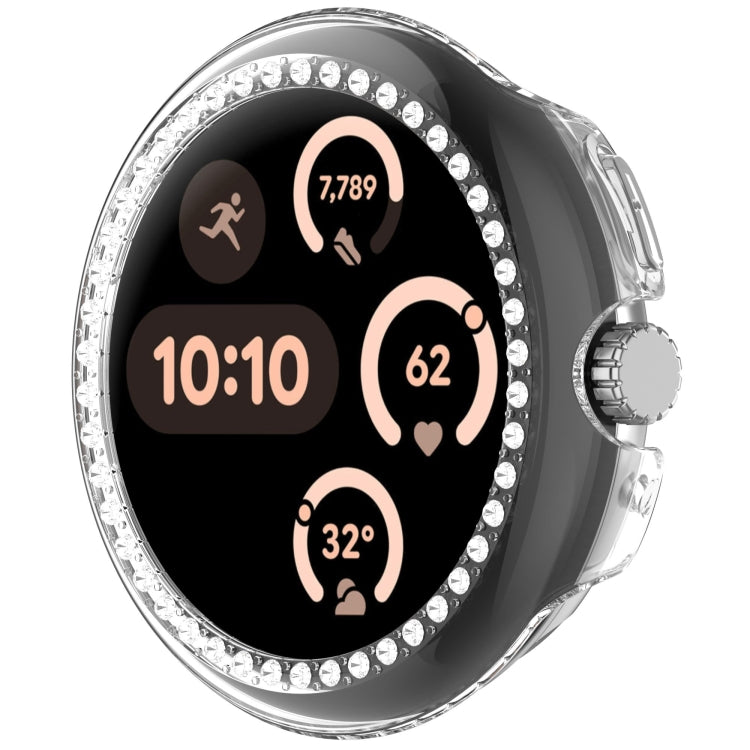 For Google Pixel Watch 3 45mm Diamond Electroplated PC Half Coverage Watch Protective Case(Transparent Color)
