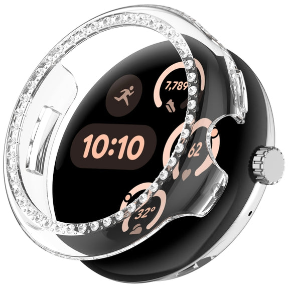 For Google Pixel Watch 3 45mm Diamond Electroplated PC Half Coverage Watch Protective Case(Transparent Color)